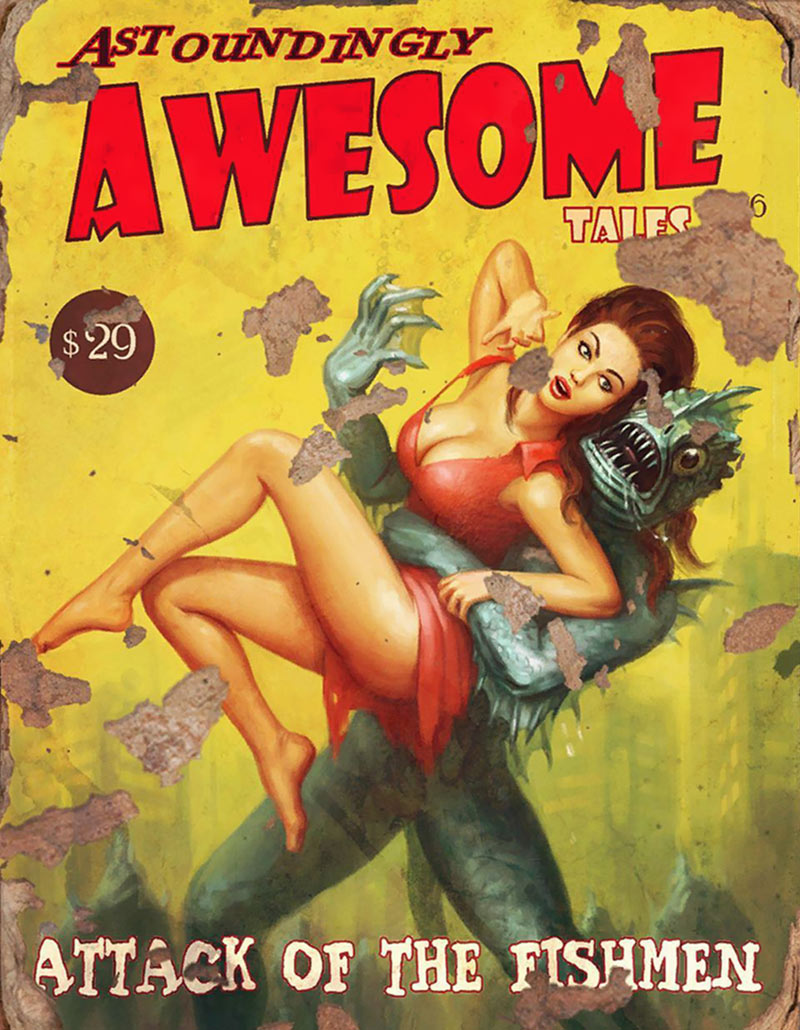 Astoundingly Awesome Tales, Attack of the Fishmen Magazine Cover Art from Fallout 4