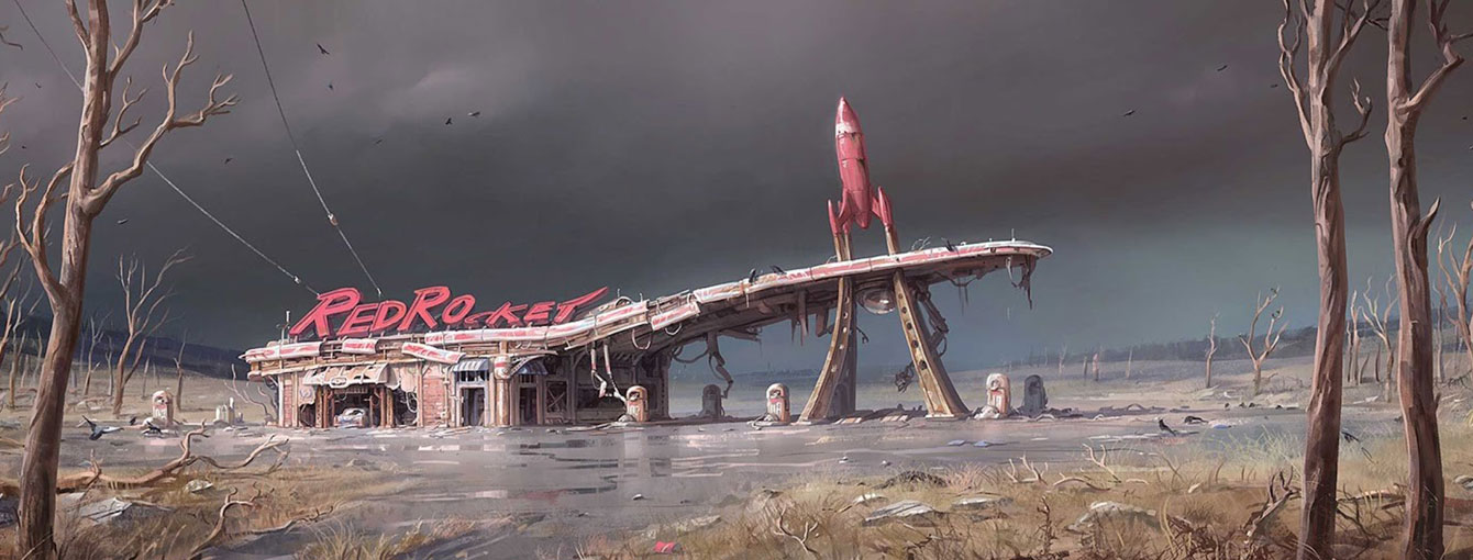Red Rocket Gas Station Concept Art from Fallout 4