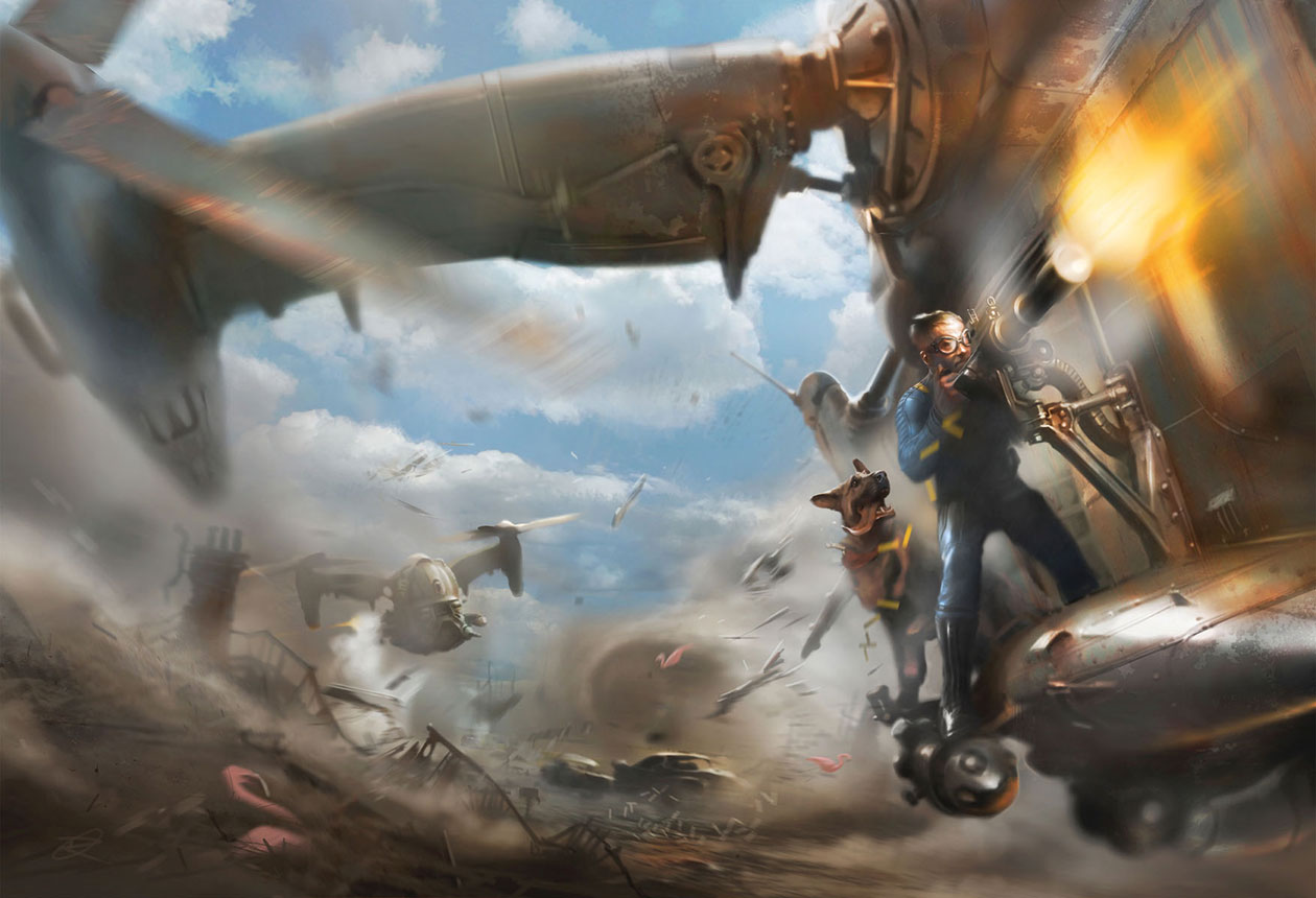 Vertibird Minigun Concept Art from Fallout 4