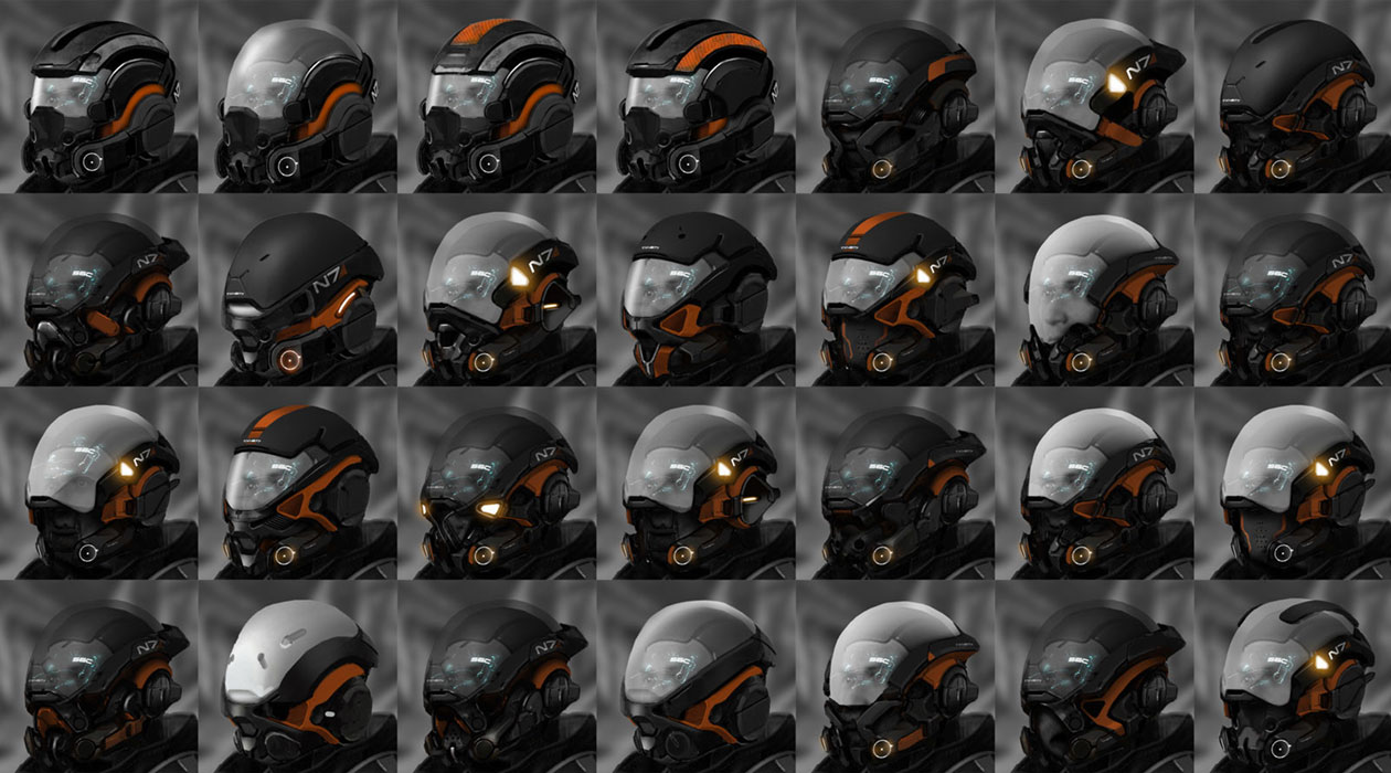 Pathfinder Helmet Variations Art from Mass Effect: Andromeda