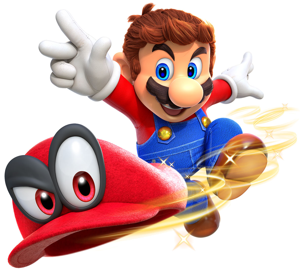 Mario Throwing Cappy Character Art from Super Mario Odyssey