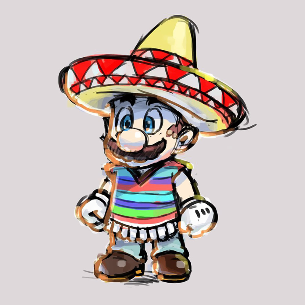Sombrero & Poncho Mario Concept Artwork from Super Mario Odyssey