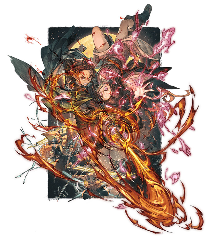 Tanjiro, Nezuko, Zenitsu, and Inosuke Battle Art from Granblue Fantasy