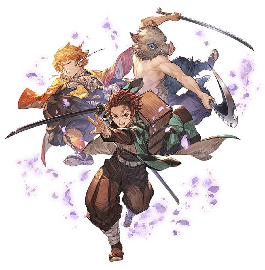 Tanjiro, Nezuko, Zenitsu, and Inosuke Art from Granblue Fantasy