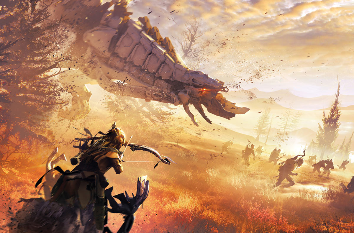 Aloy vs Machines Artwork from Horizon Zero Dawn