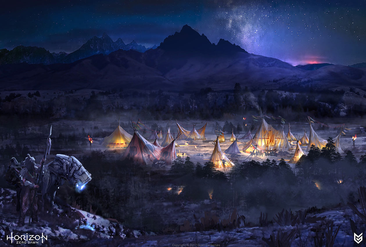 Banuk Village Night Concept Art from Horizon Zero Dawn