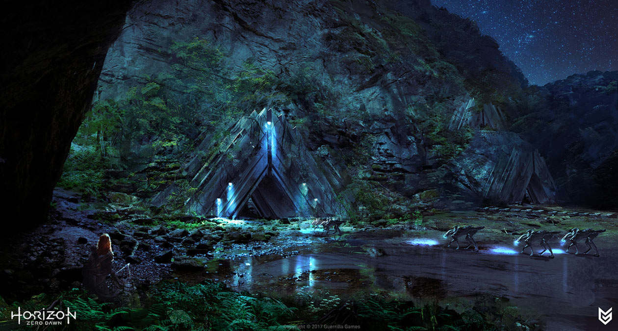 Cauldron Entrance Night Concept Art from Horizon Zero Dawn
