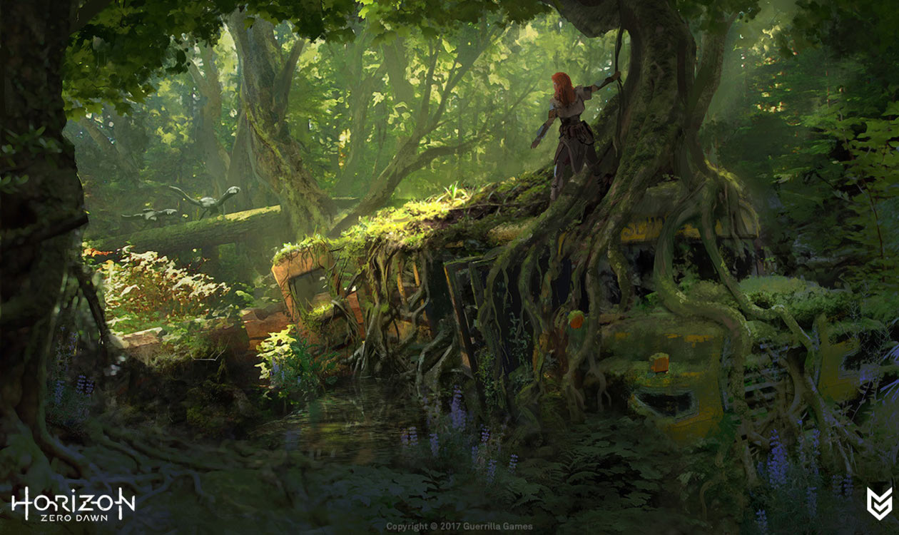 Rotting Bus Concept Art from Horizon Zero Dawn