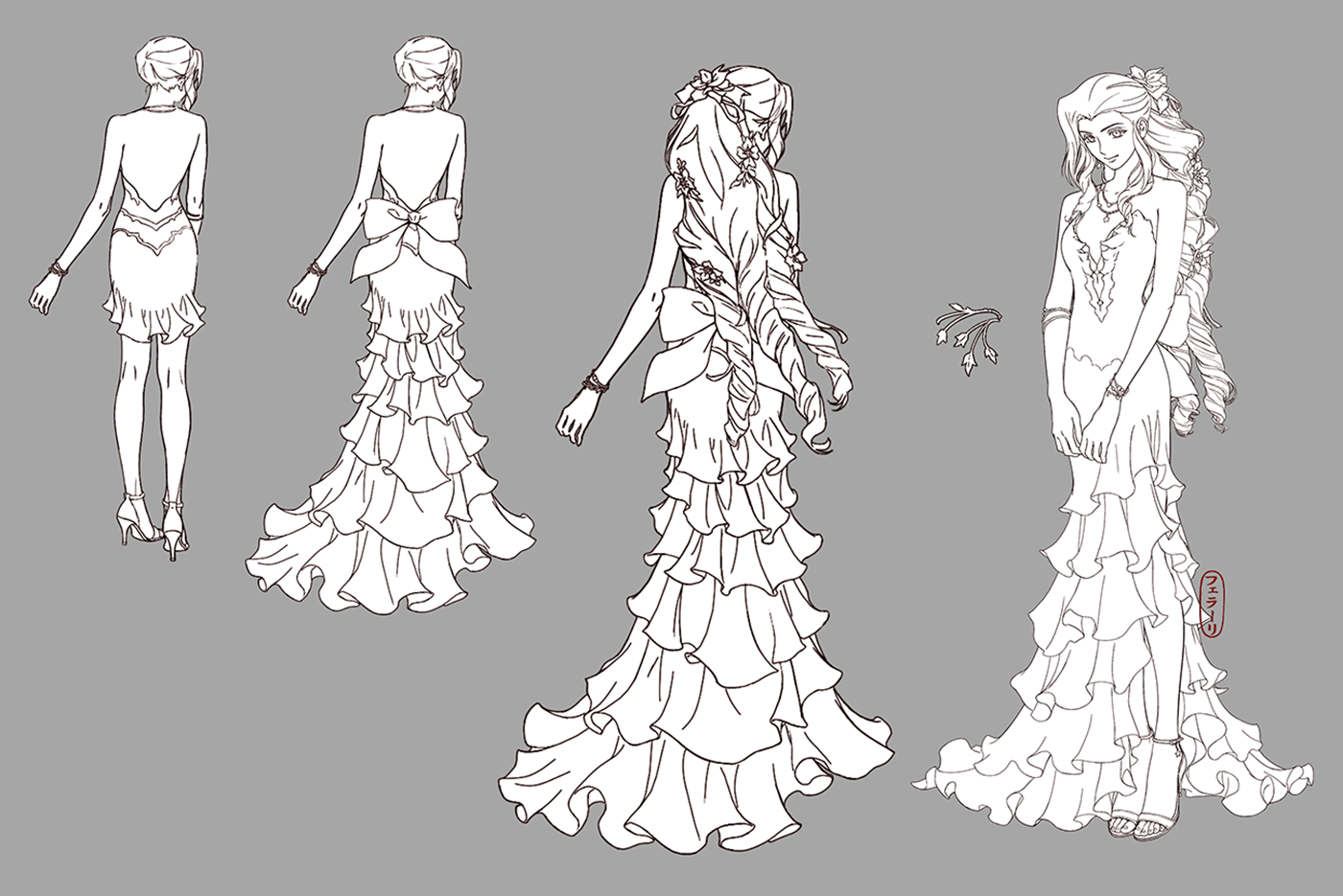 Aerith Elegant Dress Line Art from Final Fantasy VII Remake