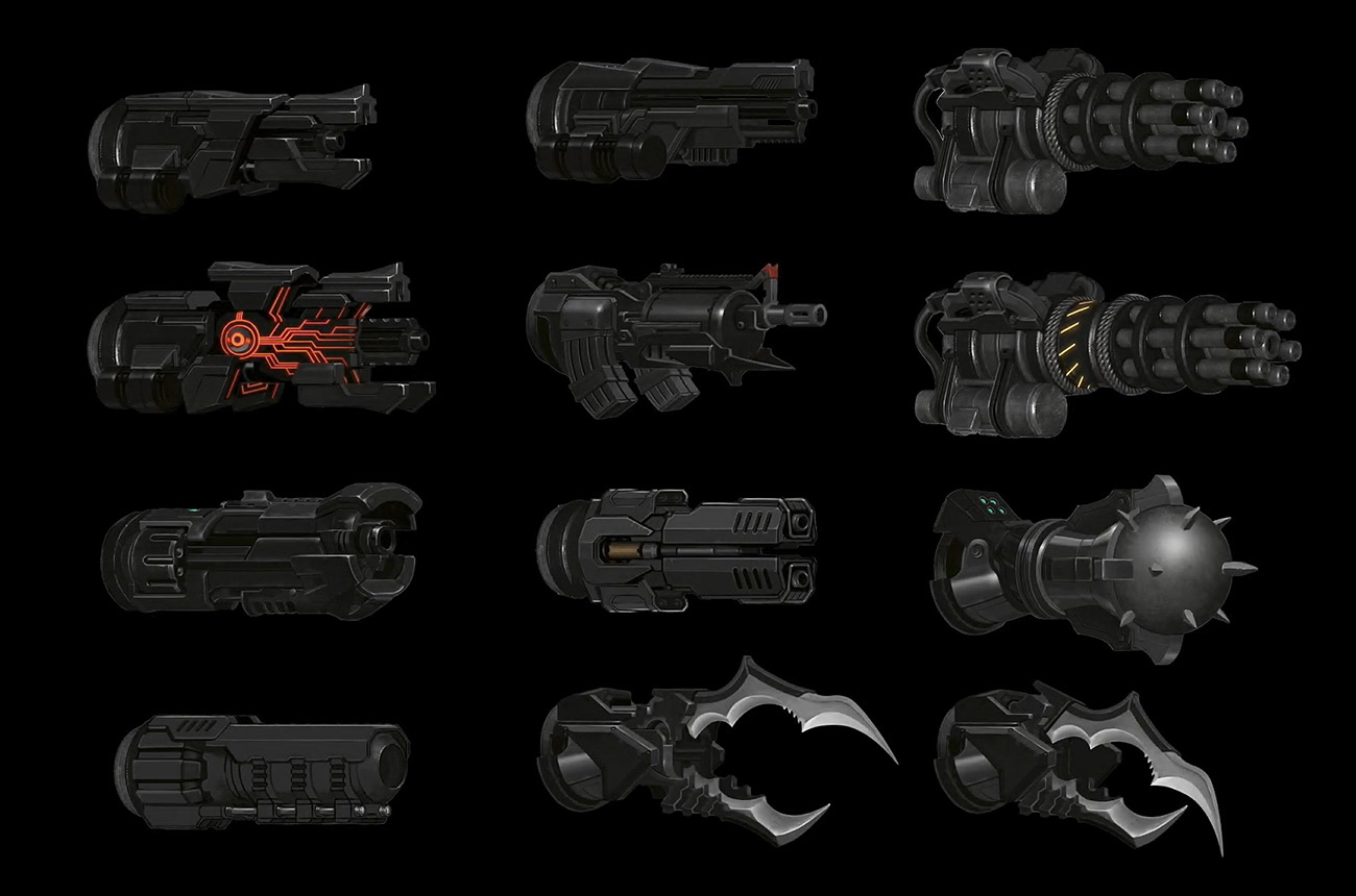 Barret's Weapons Concept Art from Final Fantasy VII Remake