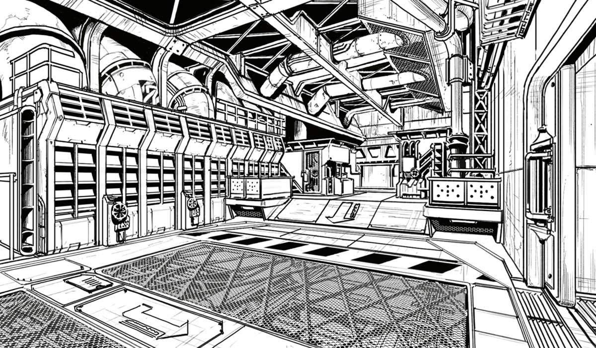 Sector 1 Reactor Interior Sketch from Final Fantasy VII Remake