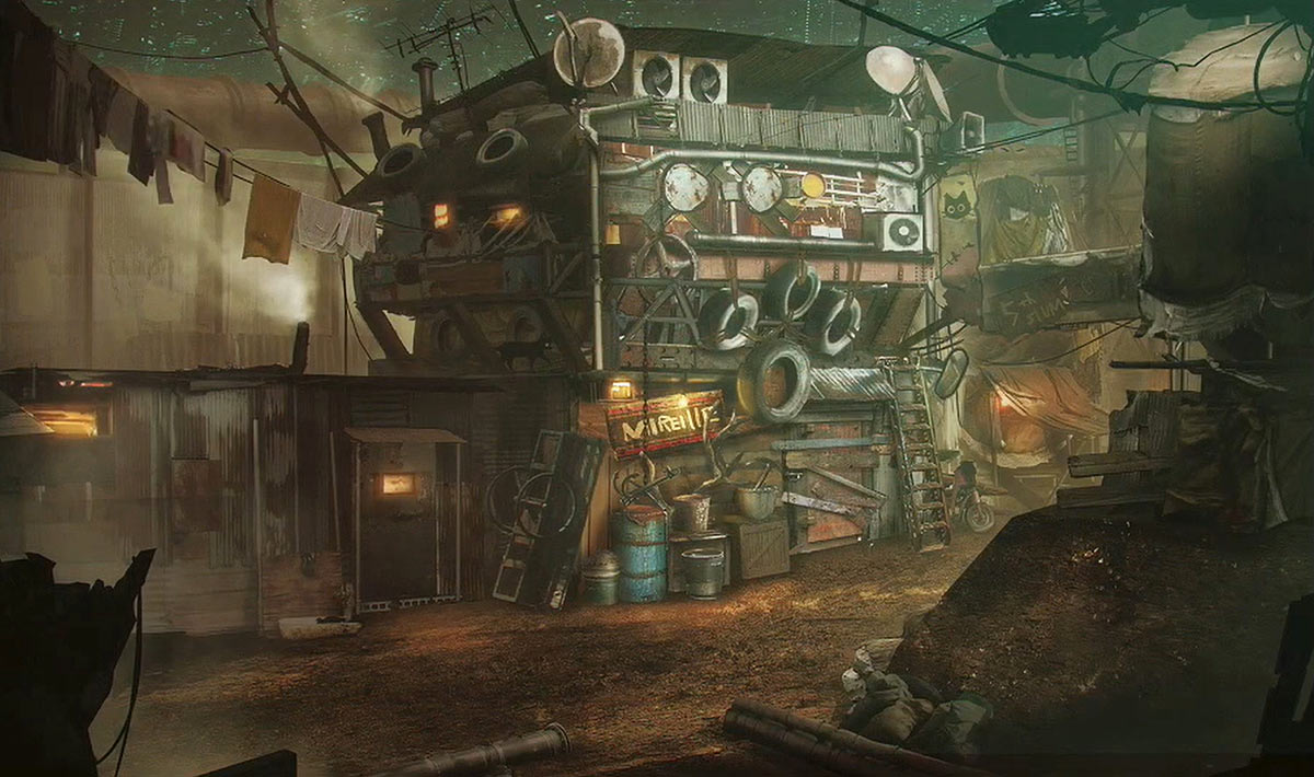 Sector 5 Slums Building Art from Final Fantasy VII Remake