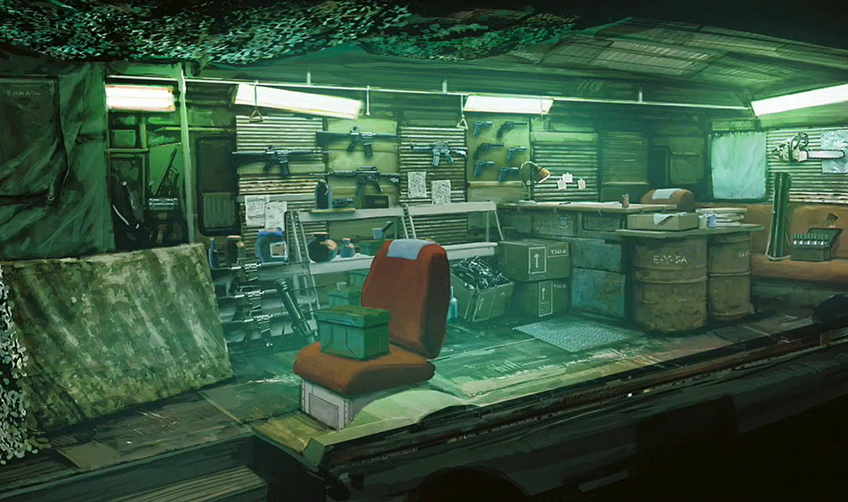Sector 5 Slums Weapon Shop Art from Final Fantasy VII Remake