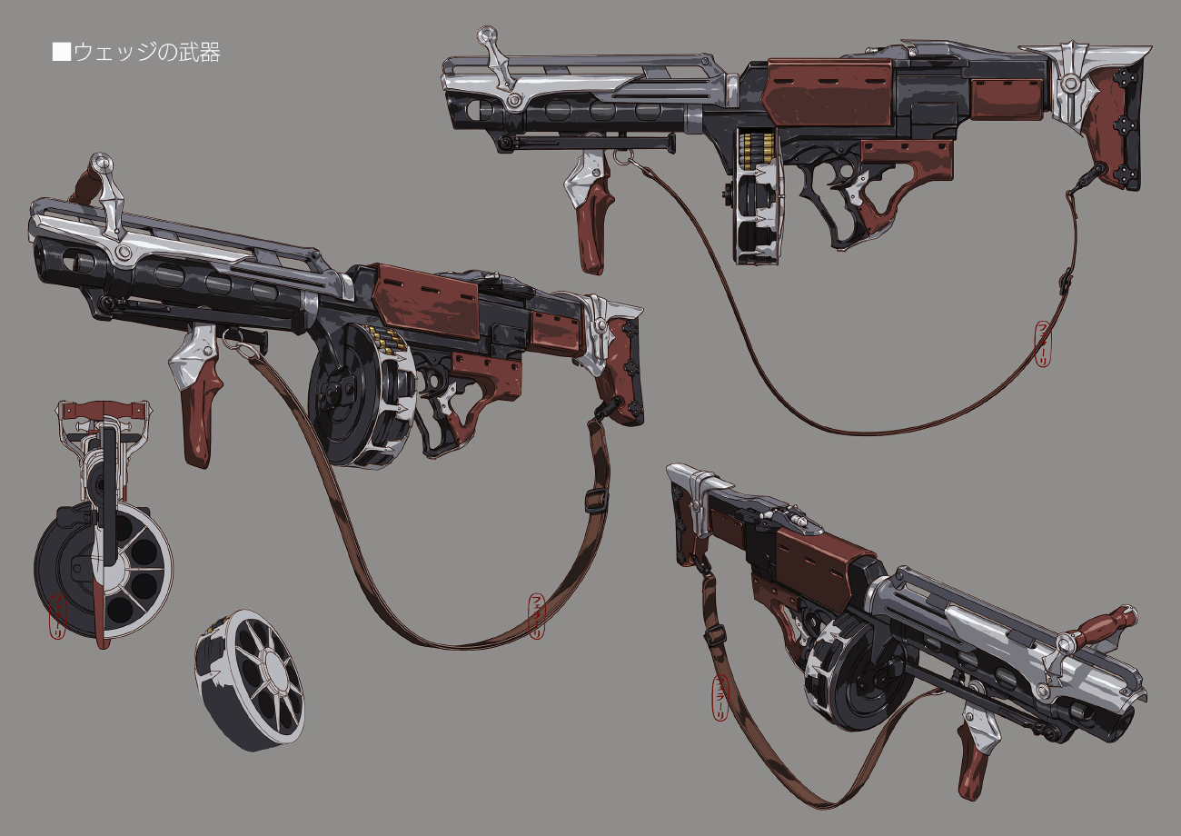 Wedge's Gun Concept Artwork from Final Fantasy VII Remake