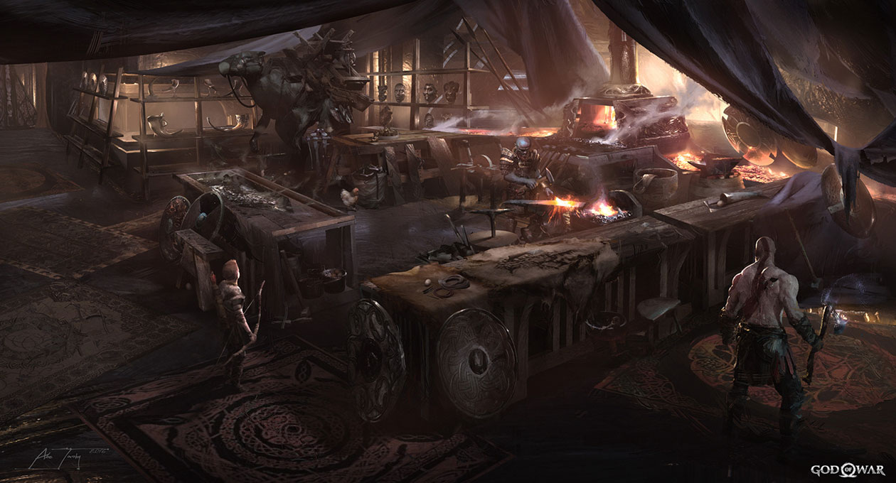 Brok's Shop Concept Art from God of War