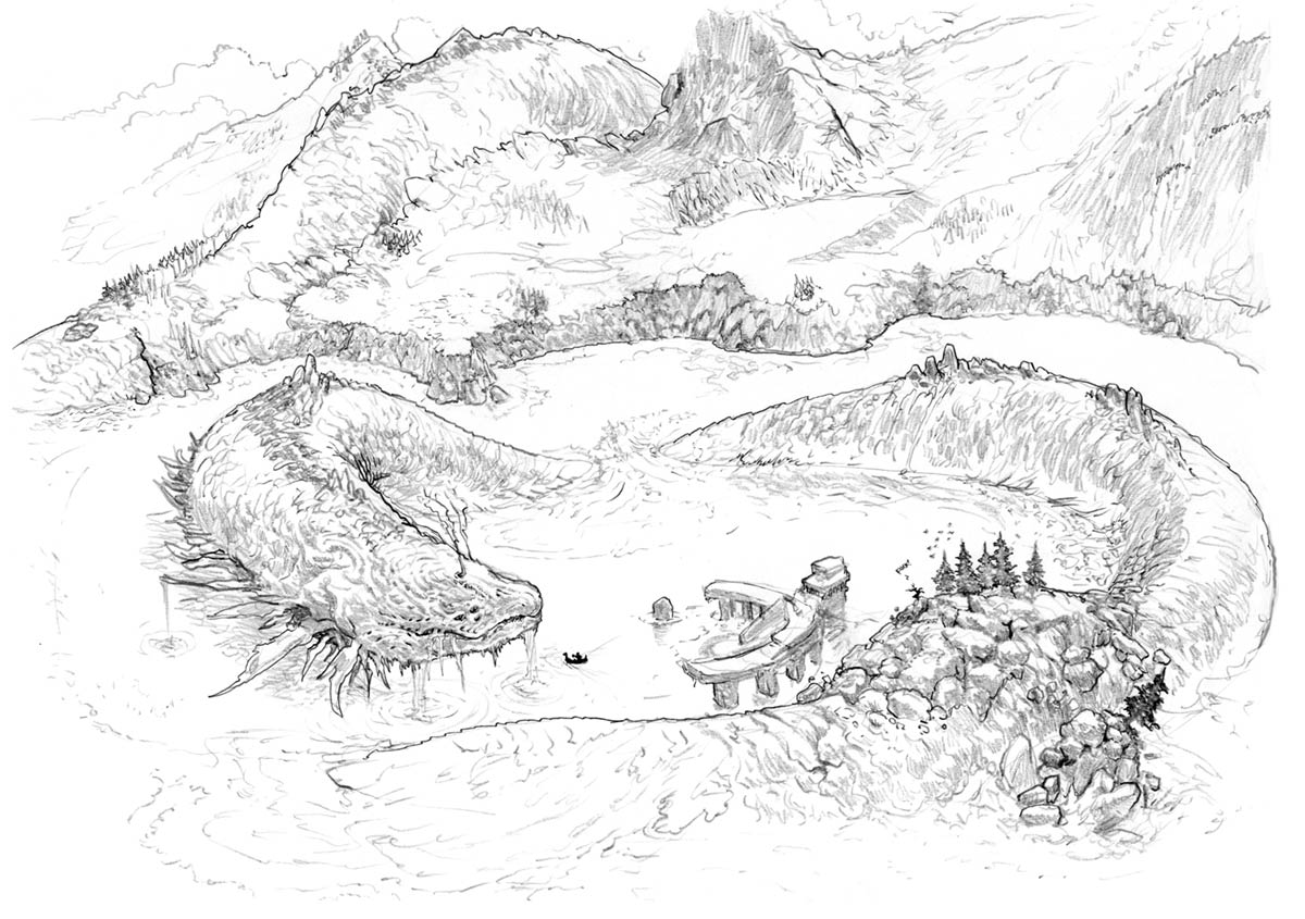 Jormungandr Curled Sketch from God of War