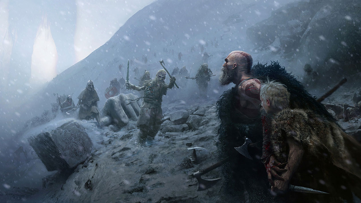Kratos & Son Midgard Winter Concept Art from God of War