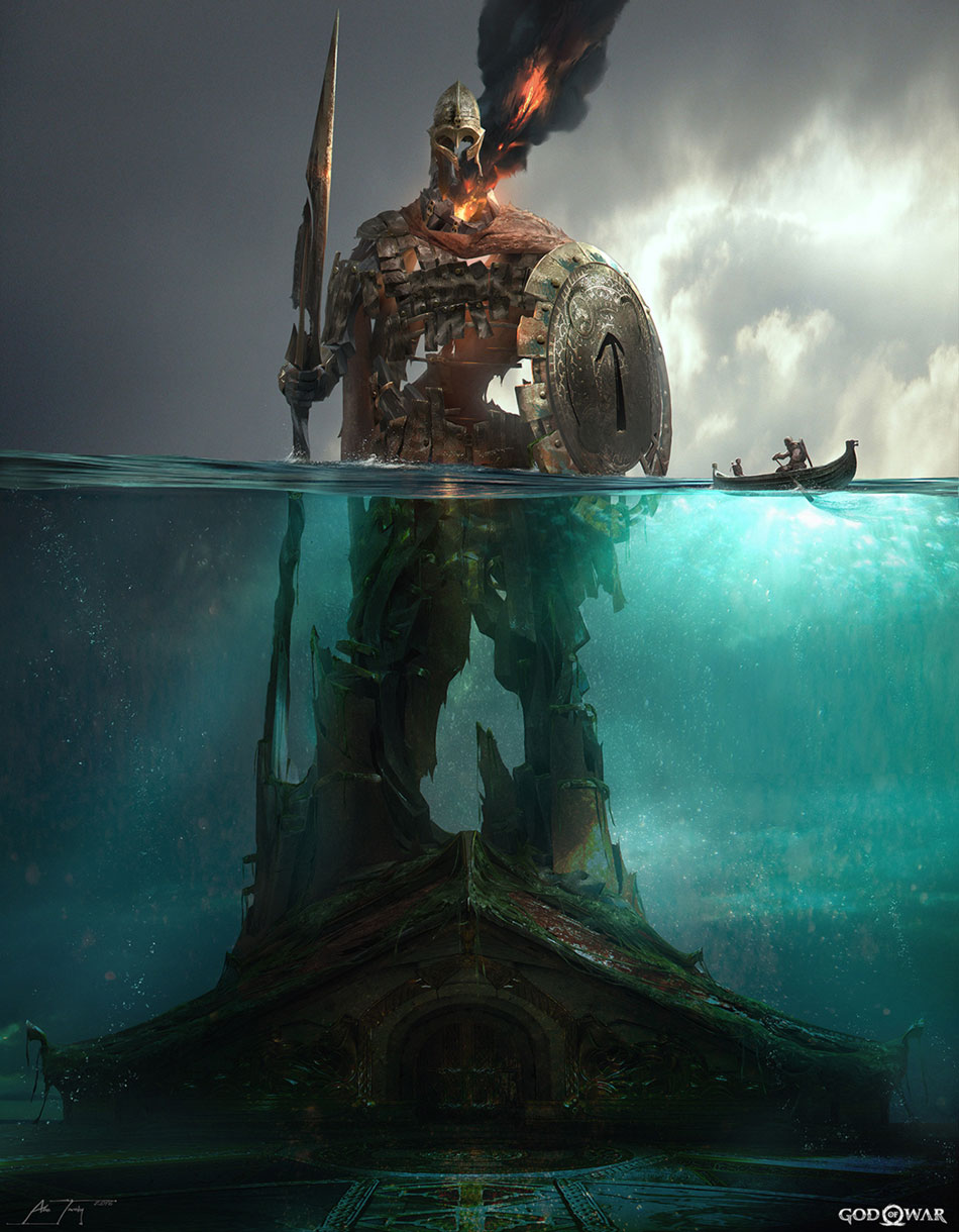 Tyr Statue, Submerged Concept Art from God of War