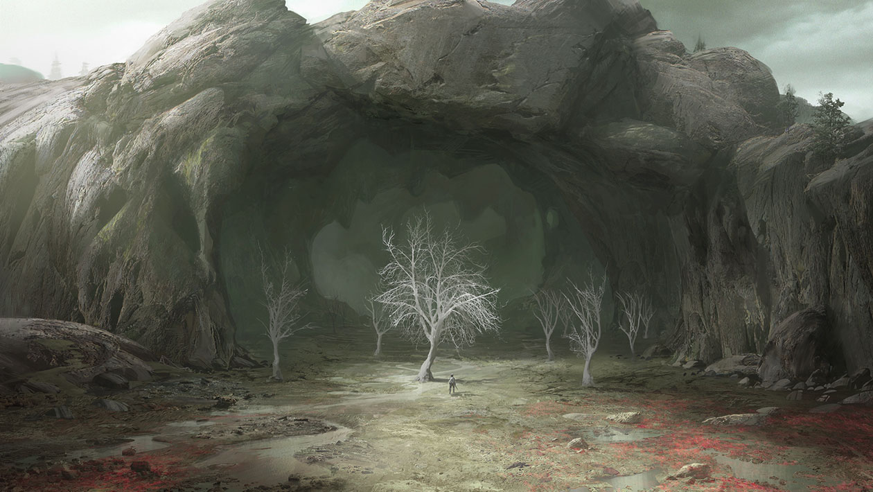 Large Cave & Dead Trees Concept Art from Shadow of the Colossus (2018)