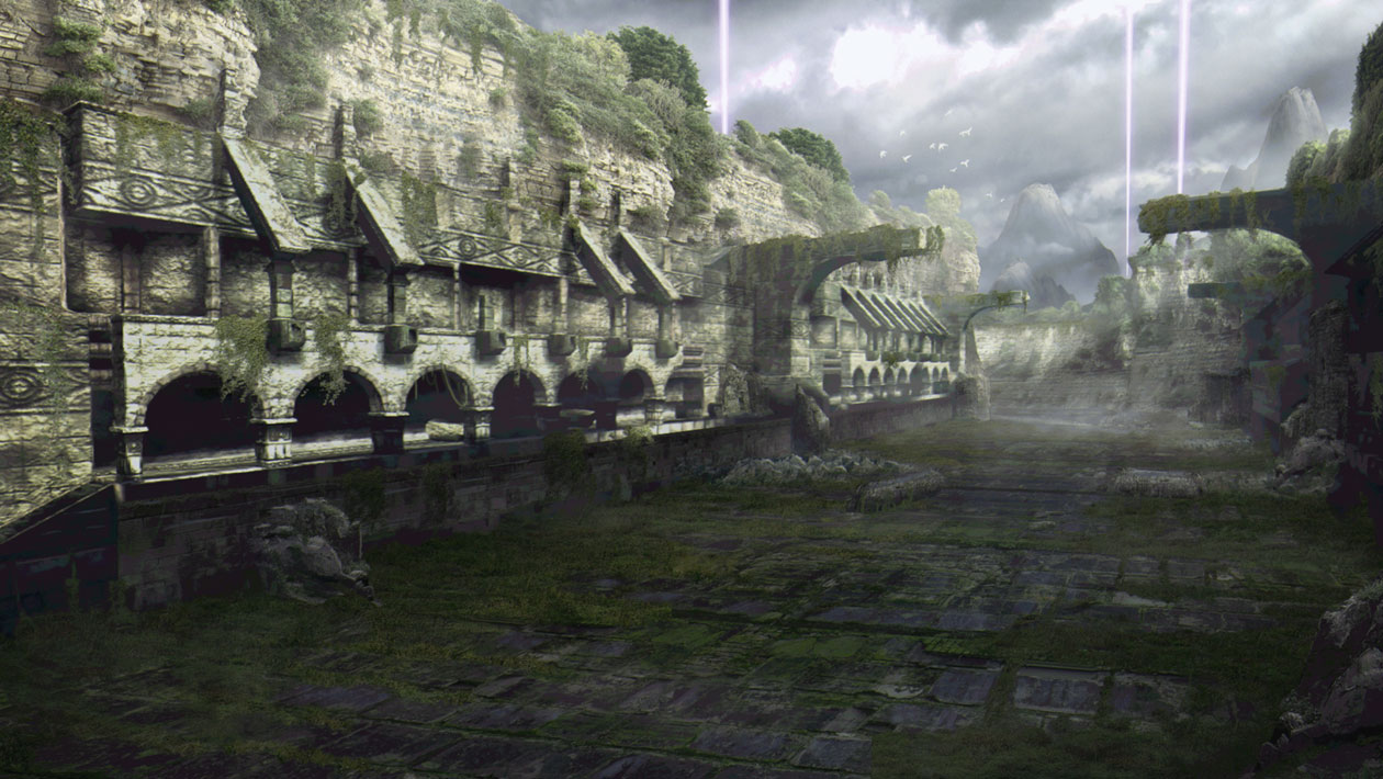 Ruins Landscape & Colossi Pillars Concept Art from Shadow of the Colossus (2018)