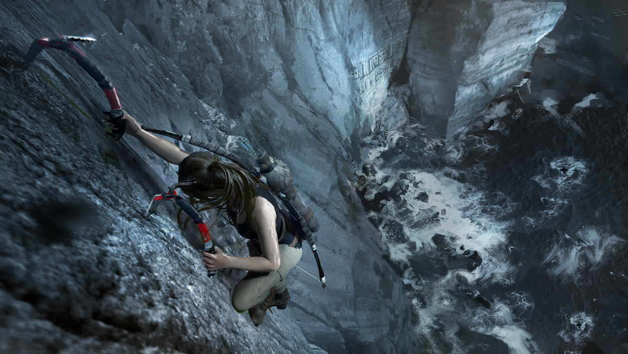 Lara Climbing Cliff Concept Art from Shadow of the Tomb Raider