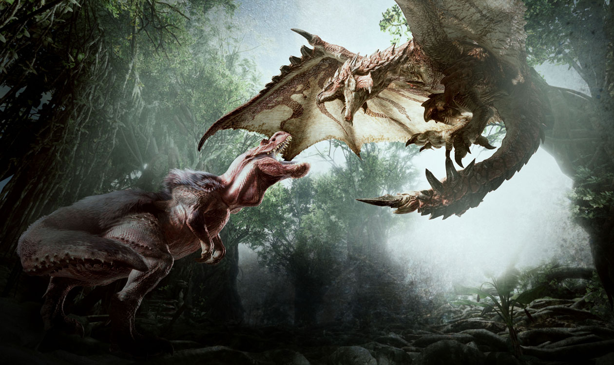 Anjanath vs Rathalos Artwork from Monster Hunter: World