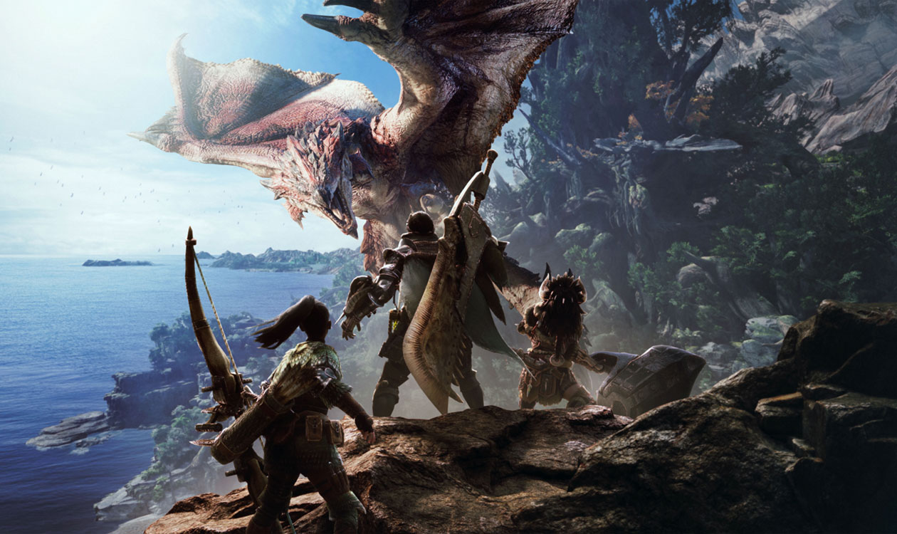 Rathalos & Hunters Artwork from Monster Hunter: World