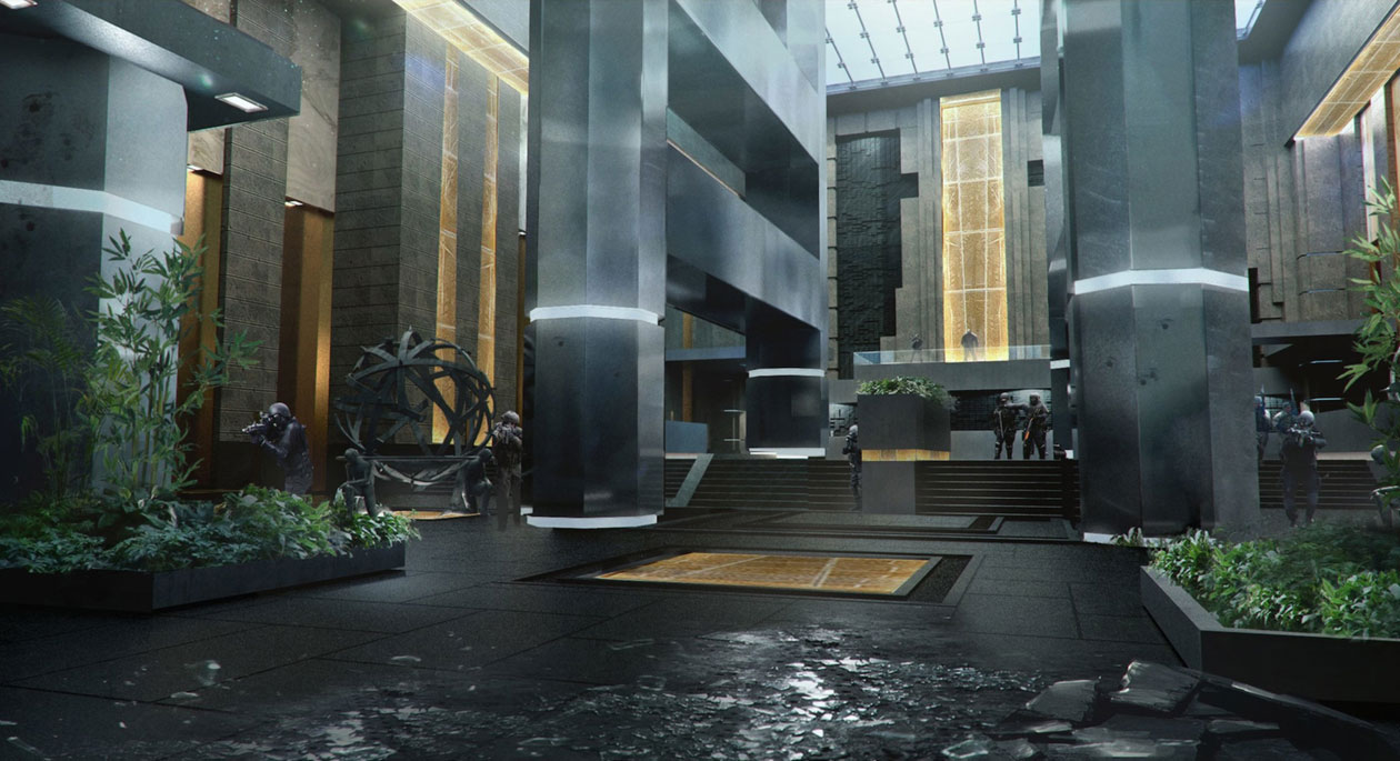 Fisk Tower Lobby Concept Art from Spider-Man (2018)