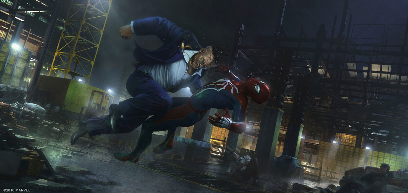 Hammerhead Fight Concept Art from Spider-Man (2018)