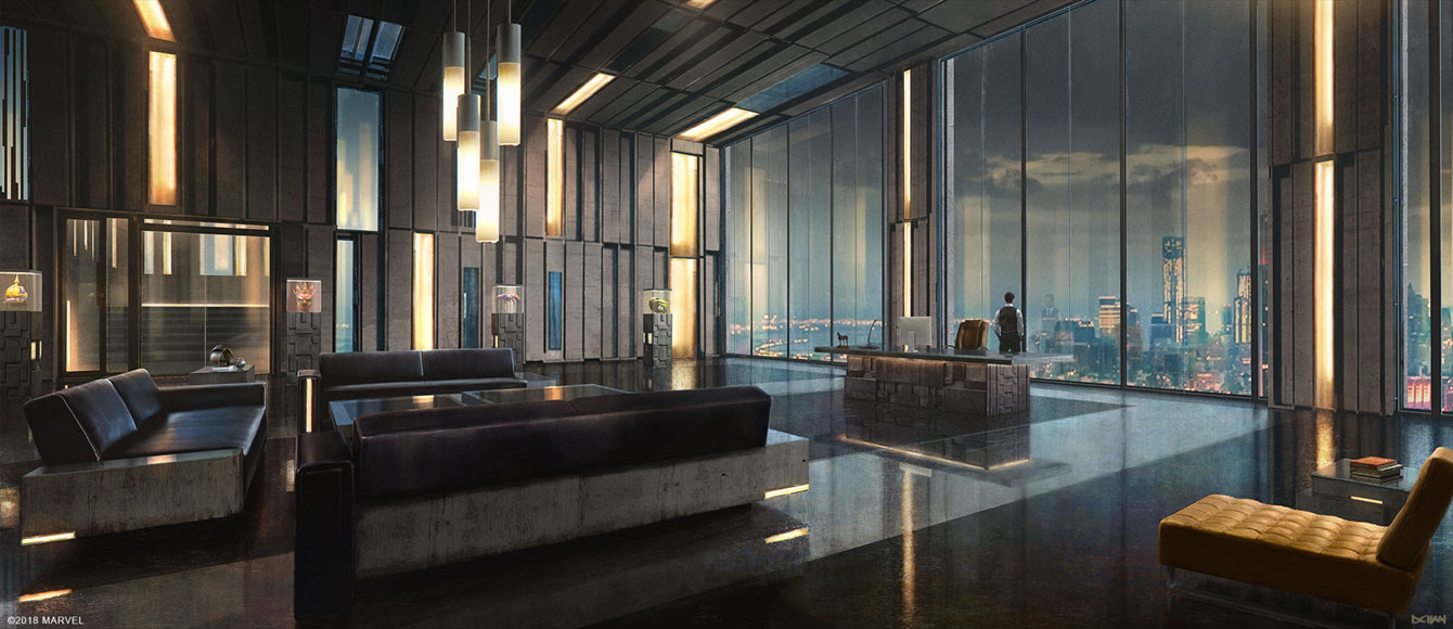 Oscorp Office Interior Concept Art from Spider-Man (2018)