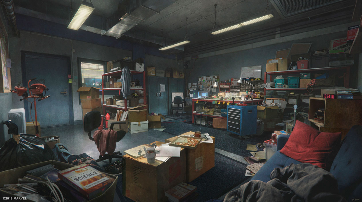 Peter Parker's Workshop Concept Art from Spider-Man (2018)