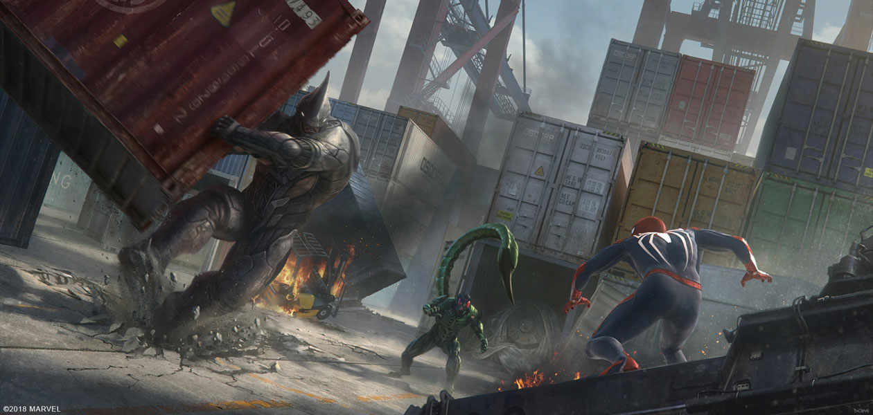 Rhino Boss Fight Concept Art from Spider-Man (2018)