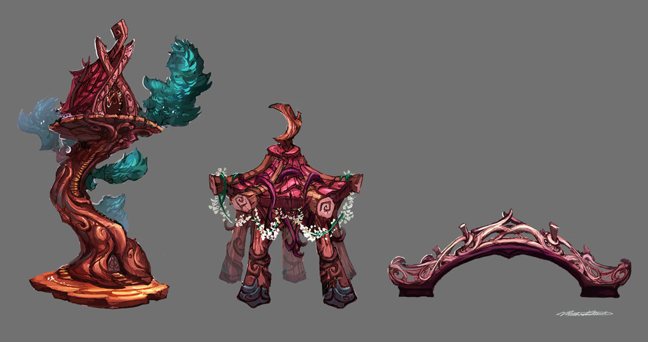 Druid Tower, Gazebo, and Bridge Concept Art from World of Warcraft: Legion