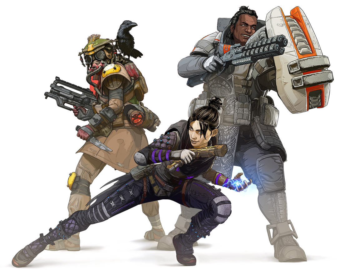 Bloodhound, Wraith, & Gibraltar Artwork from Apex Legends