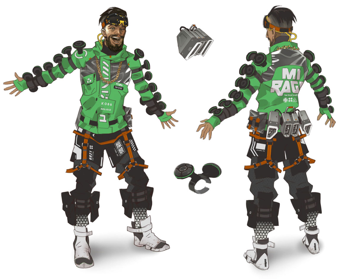 Mirage, Angel City Hustler Legendary Skin Art from Apex Legends