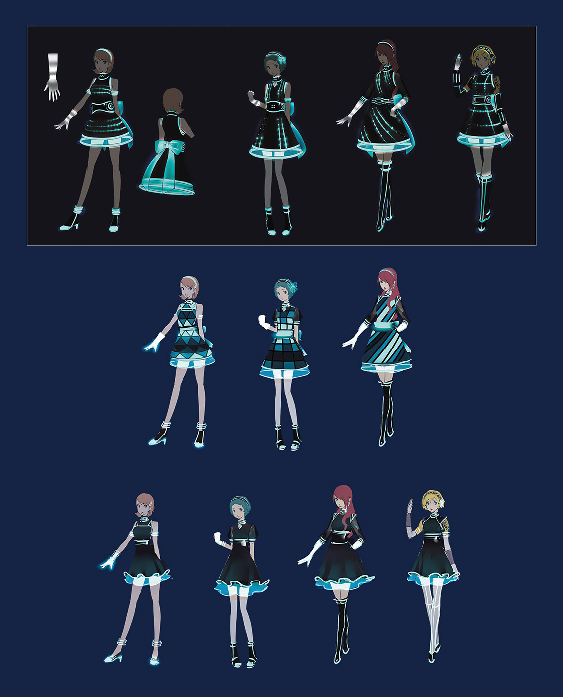 Neon Dress Designs from Persona 3: Dancing in Moonlight