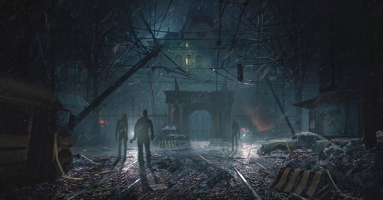 Raccoon Police Department Gate Concept Art from Resident Evil 2 (2019)