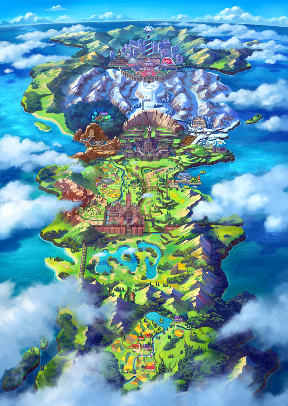 Galar Region Map Art from Pokémon Sword and Shield