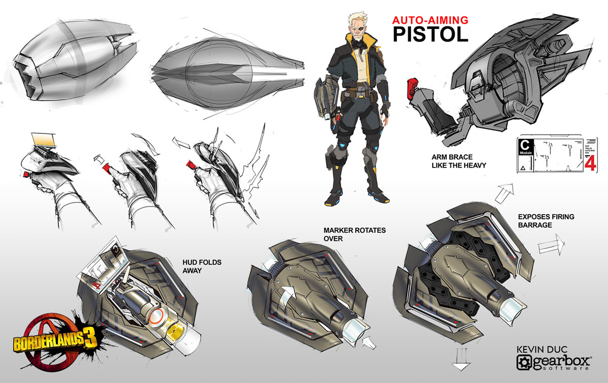 Atlas Pistol Sketches from Borderlands 3