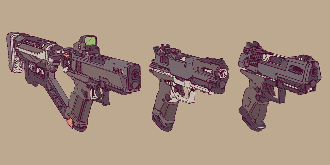 Dahl Pistol Grip Variants Art from Borderlands 3