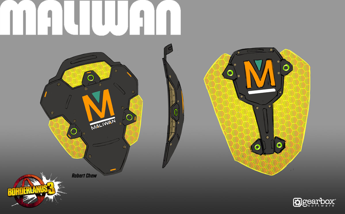 Maliwan Flash Trooper Shield Art from Borderlands 3