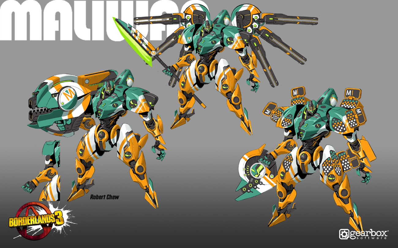 Maliwan Mech Attachments Art from Borderlands 3