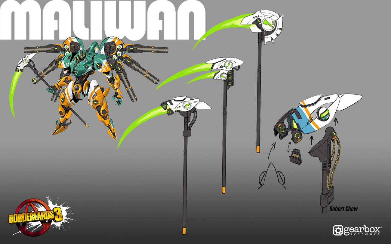 Maliwan Mech Beam Scythe Art from Borderlands 3