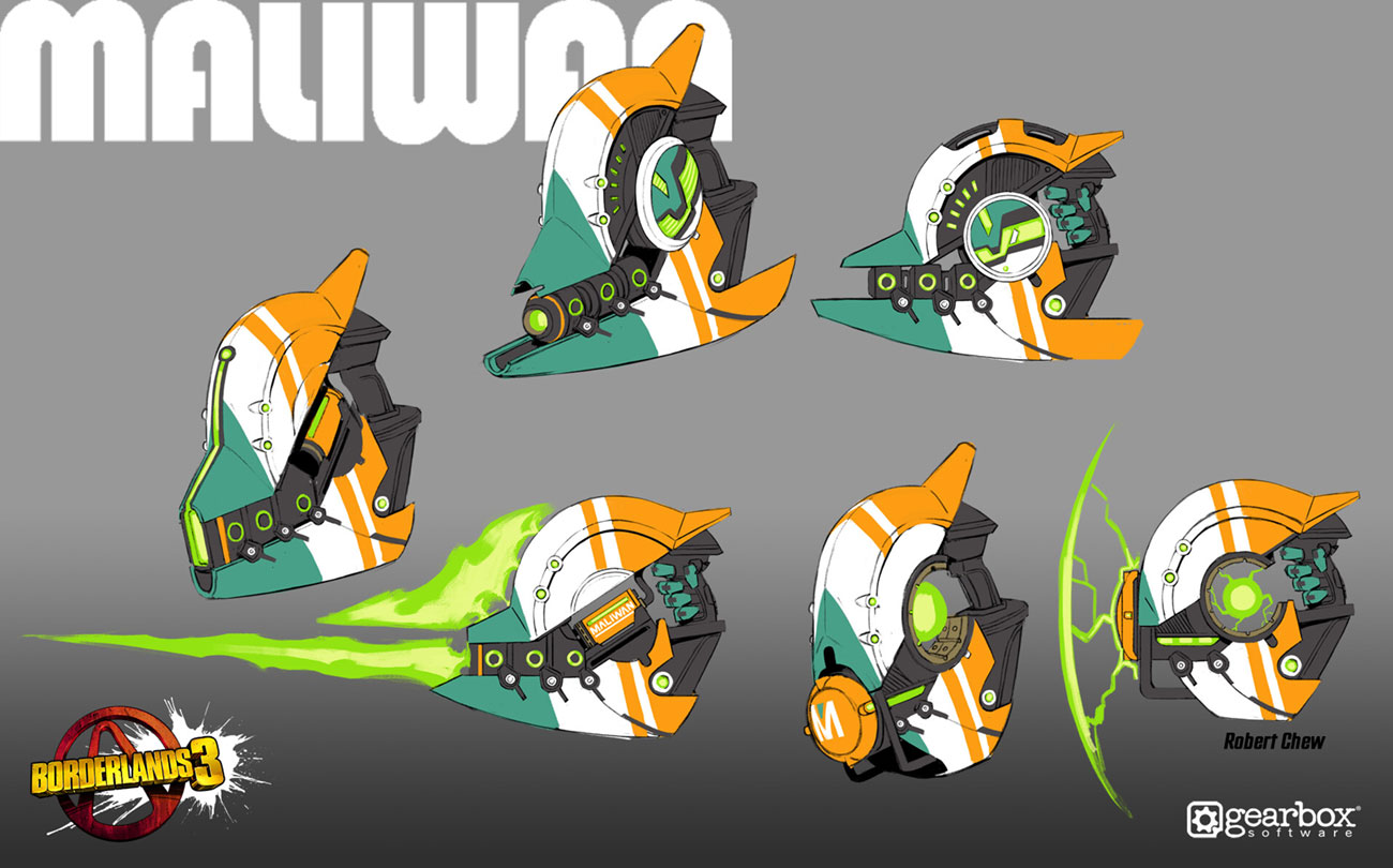 Maliwan Mech Blaster Art from Borderlands 3