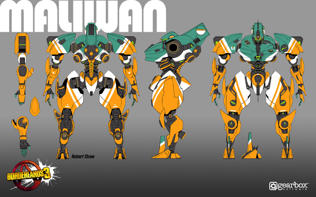 Maliwan Mech Ortho View Art from Borderlands 3