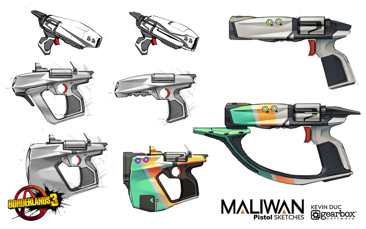 Maliwan Pistol Art from Borderlands 3