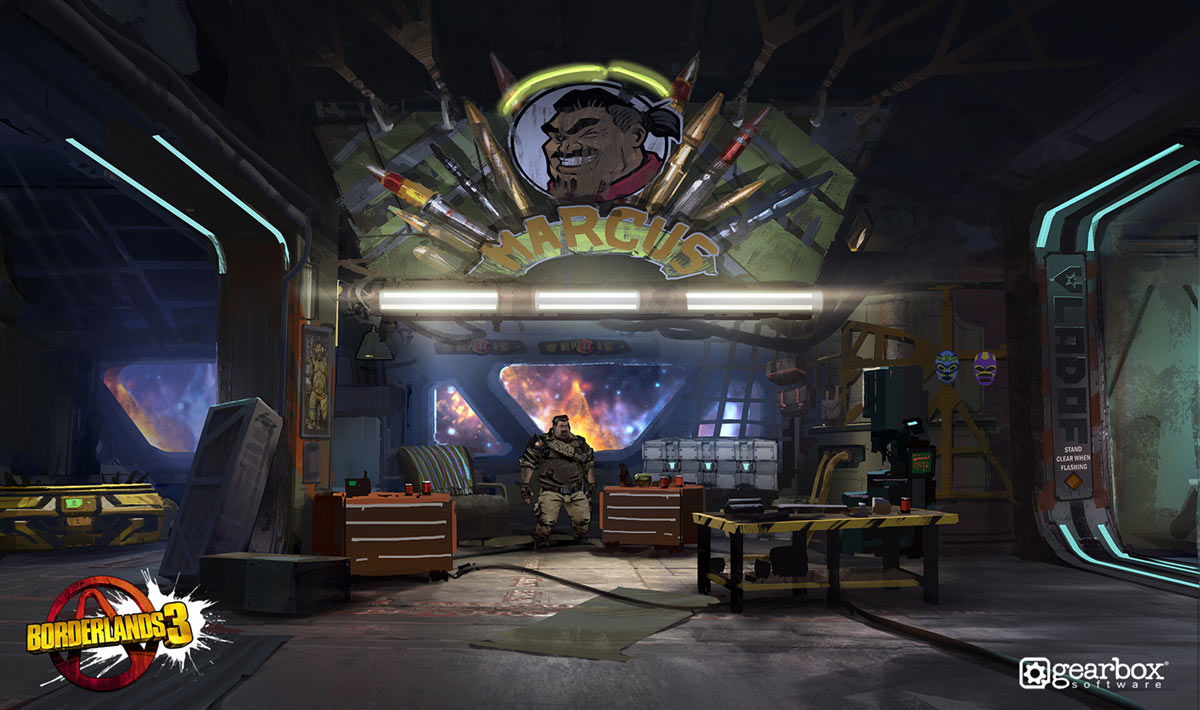 Sanctuary III Marcus' Gun Shop Art from Borderlands 3