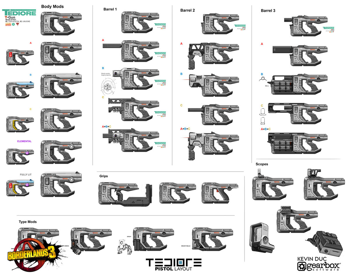 Tediore Pistol Concept Art from Borderlands 3