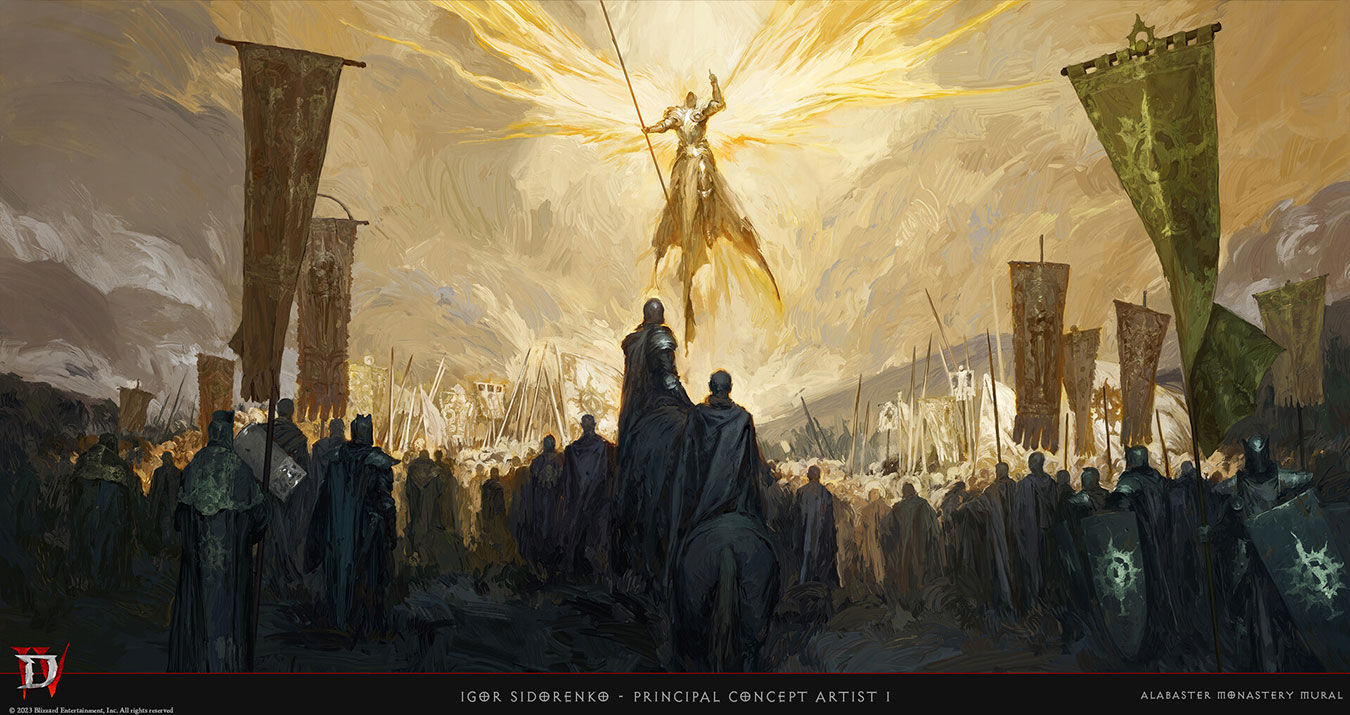 Alabaster Monastery Mural Art from Diablo IV