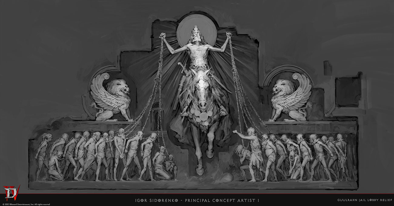 Guulrahn Jail Lobby Relief Art from Diablo IV
